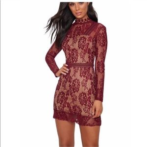 Prettylittlething Lace High Collar Bodycon Dress